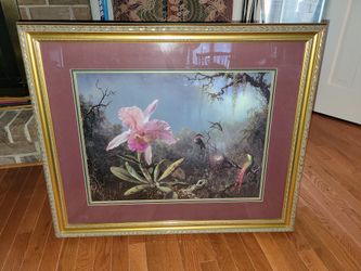 Cattleya Orchid And Three Hummingbirds Framed Print Martin Johnson Heade