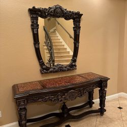 Gorgeous Brown Console With Matching Mirror In Great Condition