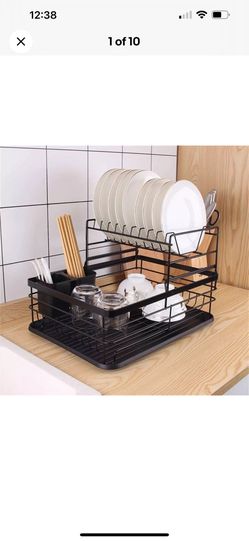 Over Sink Dish Drying Rack 2-Tier Stainless Steel Kitchen Shelf Cutlery Drainer