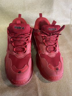 Balenciaga Red Leather and Mesh Triple S Clear Sole Sneakers Size 41