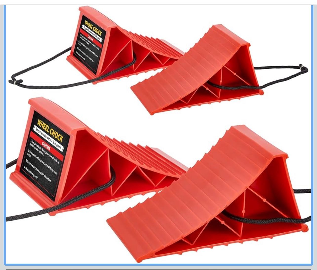 Wheel Chocks, 4Pack Heavy Duty Wheel Chocks with Rope for Easy Removal, Durable, Non-Slip, Hard Plastic Wheel Chocks for, RV, Camper, Effective in Kee