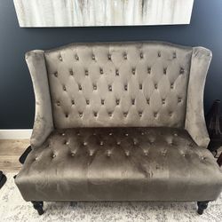 Grey Velvet Loveseat Wingback Vanity Chair