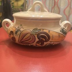 1970's MCM Vintage Hand-Painted Ceramic Soup Tureen