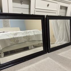 Set of 2 Dark Wood Framed Mirrors – 27” x 33” – Moving Sale