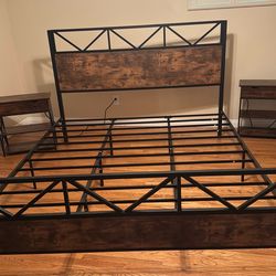Metal bed frame and nightstand