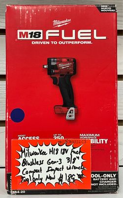 Milwaukee M18 18V Fuel Brushless Gen-3 3/8” Compact Impact Wrench Tool Only New