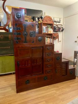 Vintage Rosewood Double Sided Asian Modular Step Tansu Cabinet ex cond as is pick up deliver 61x60"