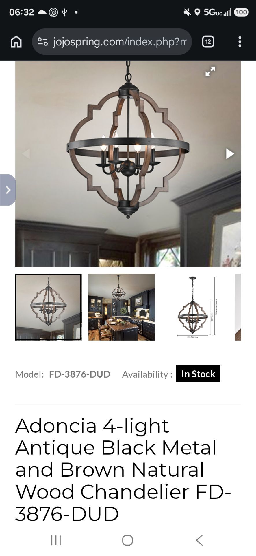 Black metal and wood chandelier