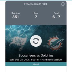 Buccaneers @ Dolphins W/ ORANGE PARKING PASS