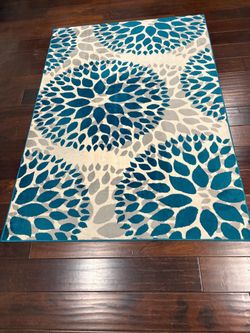 Teal and Ivory Floral Area Rug