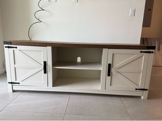 Farmhouse TV Stand / Entertainment Center – White & Rustic Wood