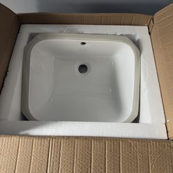 Enbol 18x13 Inch Undermount Bathroom Sink, White Ceramic Rectangle Vessel Sink with Overflow, Small Porcelain Lavatory Sink for Vanity