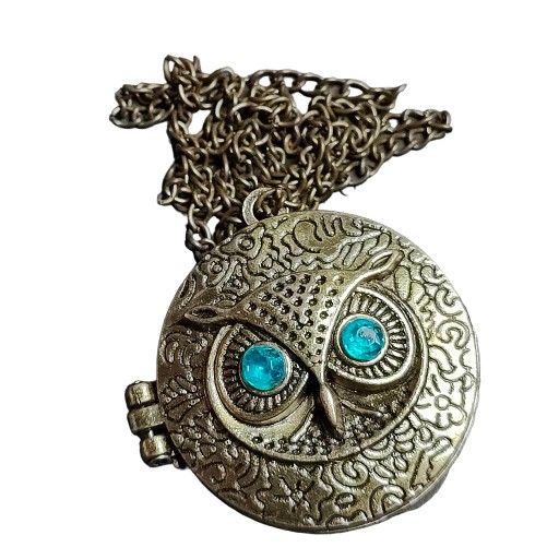 Gold Owl Locket Necklace 