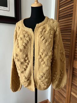 Hand-Knit Bobble Cardigan Sweater