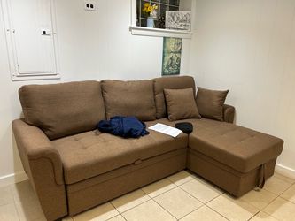 Brown L-Shaped Couch with Chaise