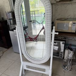 Vintage Full Length Rattan Mirror 