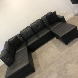 Black Leather Sectional Couch 