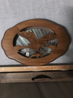 Wood carved Eagle mirror. 6”x9”