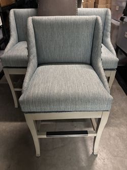 3 Custom Ballard Designs Swivel Bar Chairs.. Washable Fabric Excellent Condition