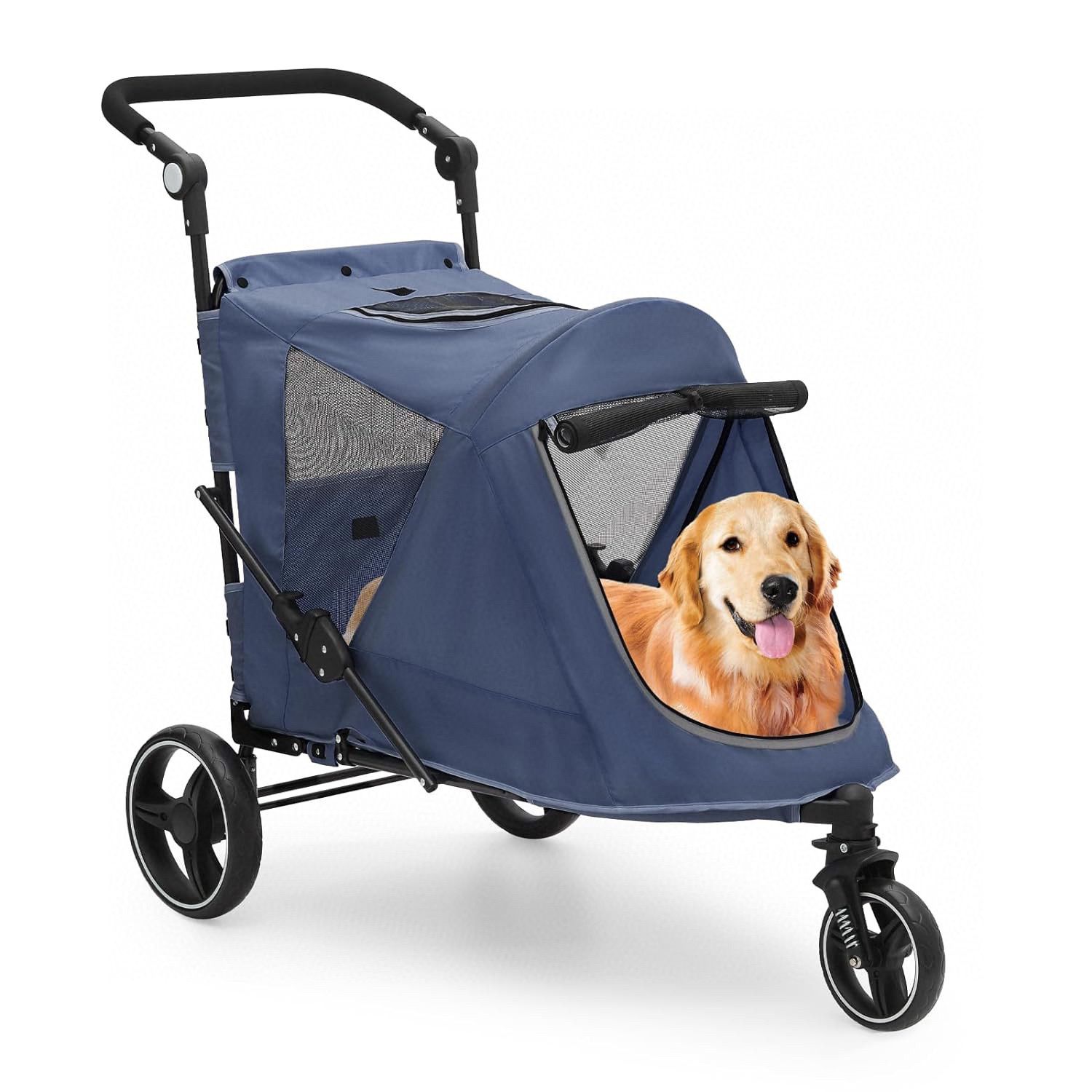 Large Foldable 3 Wheels Pet Stroller Dog Cat Cage Carrier Cart with Adjustable Handle 