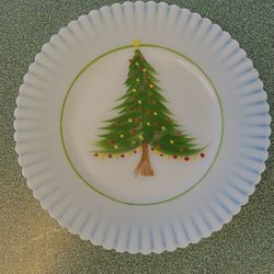 Vintage Milk Glass Macbeth Evans 8” Petalware Christmas Tree Plate