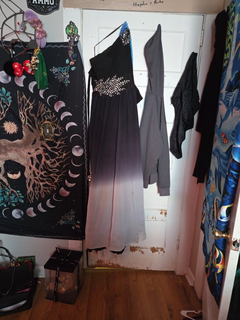 Black Fadded To White Ballgown Dress