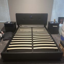 Queen Bed Frame Lift Up Storage With LED