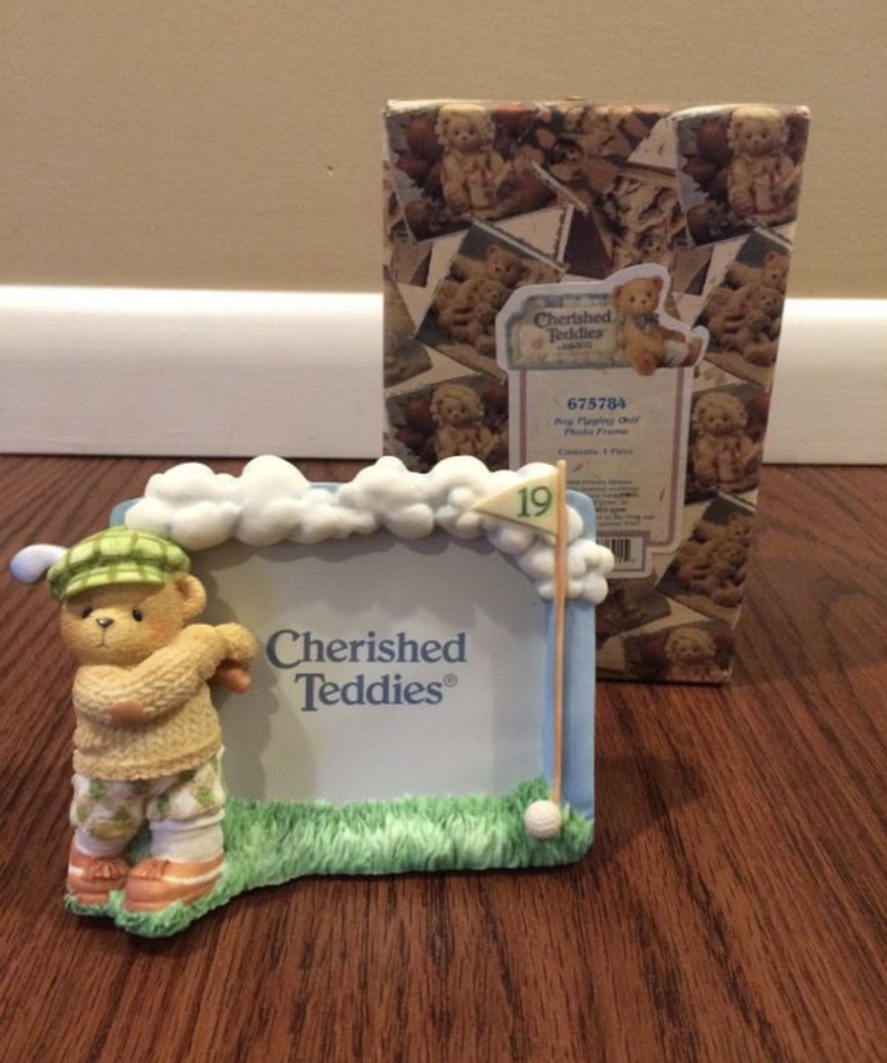 Brand New Cherished Teddies boy playing golf photo frame