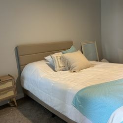Brand New Upholstered Queen Bed Just Couple Months Of Use 
