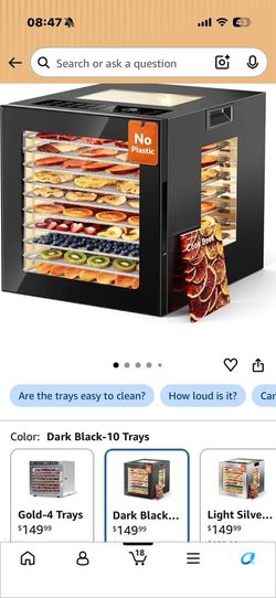 Food Dehydrator 10 Stainless Steel Trays 10 Presets, Black