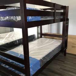 Twin Over Twin Wood Bunkbed! With Mattresses Included!