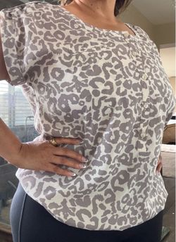 LOFT Taupe Leopard Print Blouse Sz Large