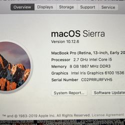 MacBook Pro. 256 Gb Hard Drive Brand New Charger Pics Have Specs