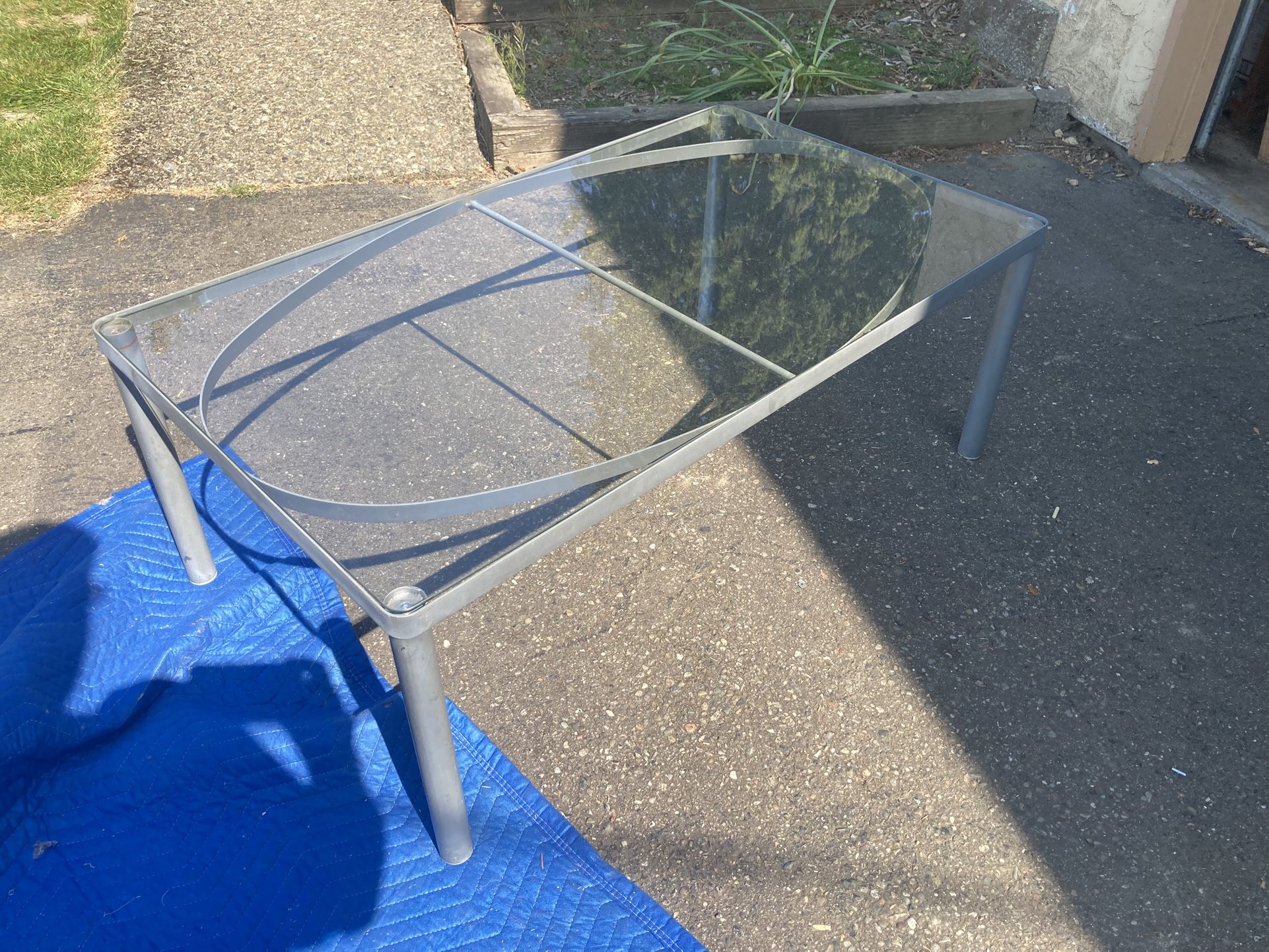 Table, Indoor/Outdoor, Use Either Way, Aluminum Legs, Glass Top, Delivery