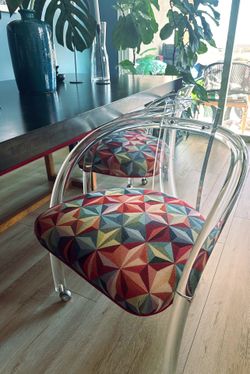 Upholstered Charles Hollis Jones Style Lucite Dining Chairs - Set of 4