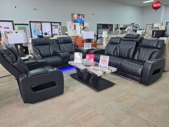 Black Leather Power Reclining Sofa Set
