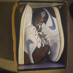 Nike Air Jordan 1 Mid SE Shoes 'Brown Blue Grey' FQ7831-142 Men's Size 10.5