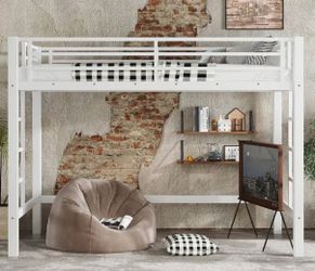 Metal loft bed, dual ladders
