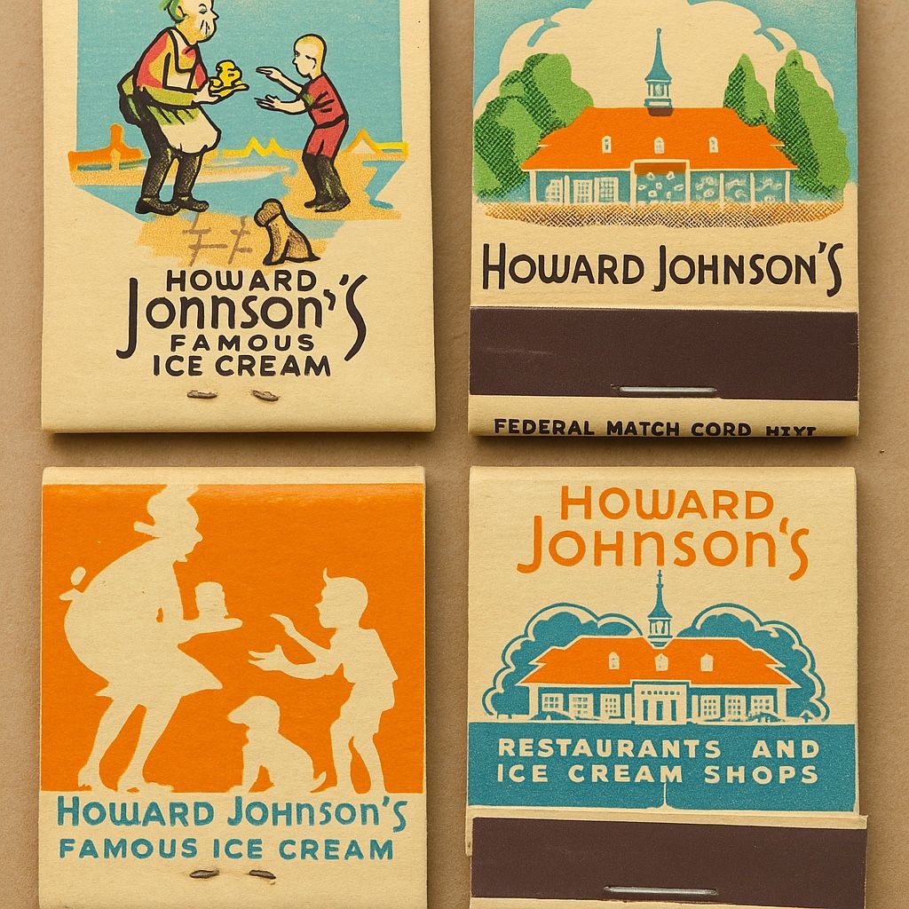 Howard Johnson’s Famous Ice Cream 2 Matchbooks Vintage 1950s, Unused, Unstruck