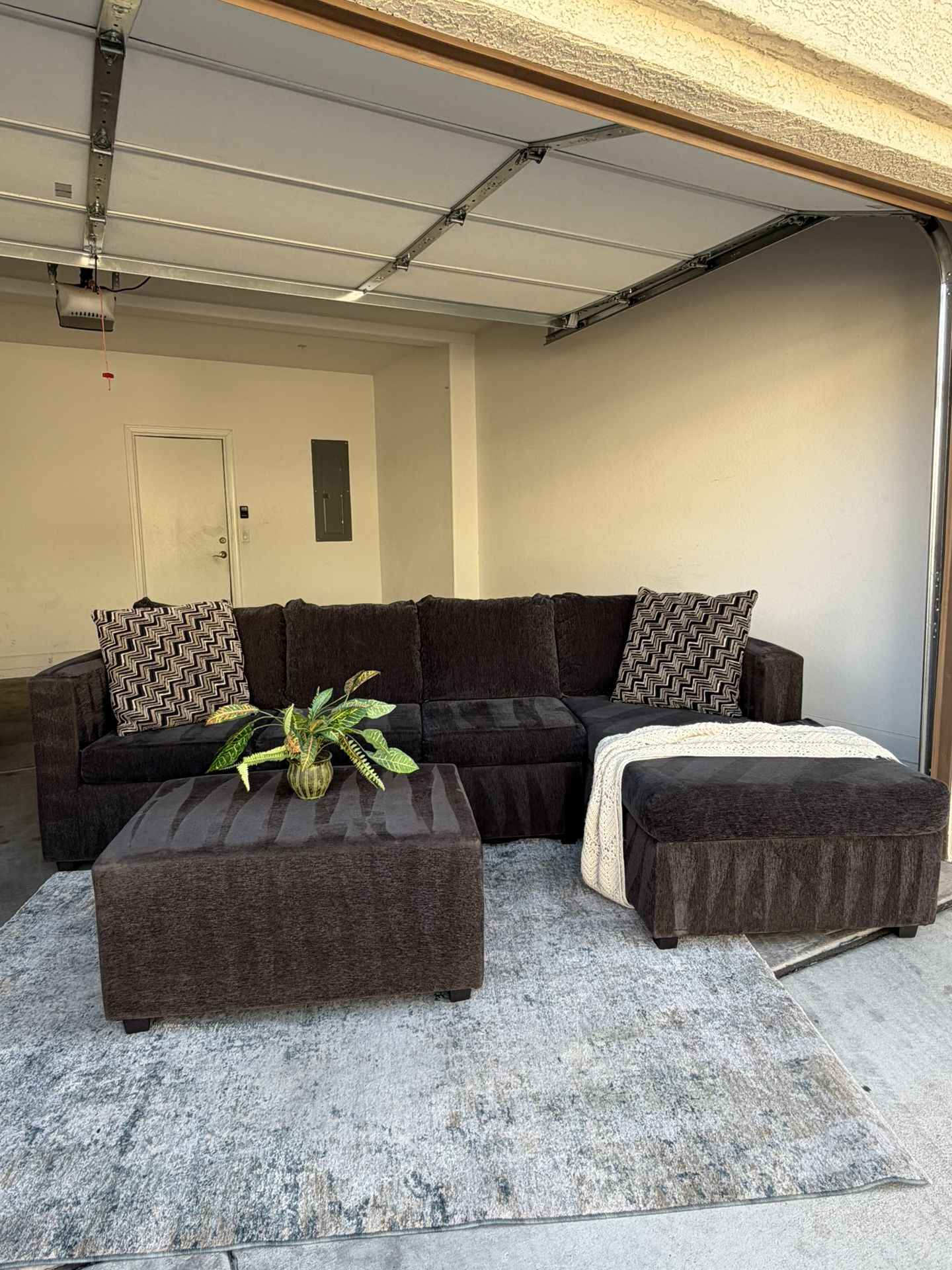 Dark Sectional With Ottoman