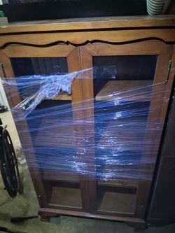 Wood Cabinet with Glass Panel Doors