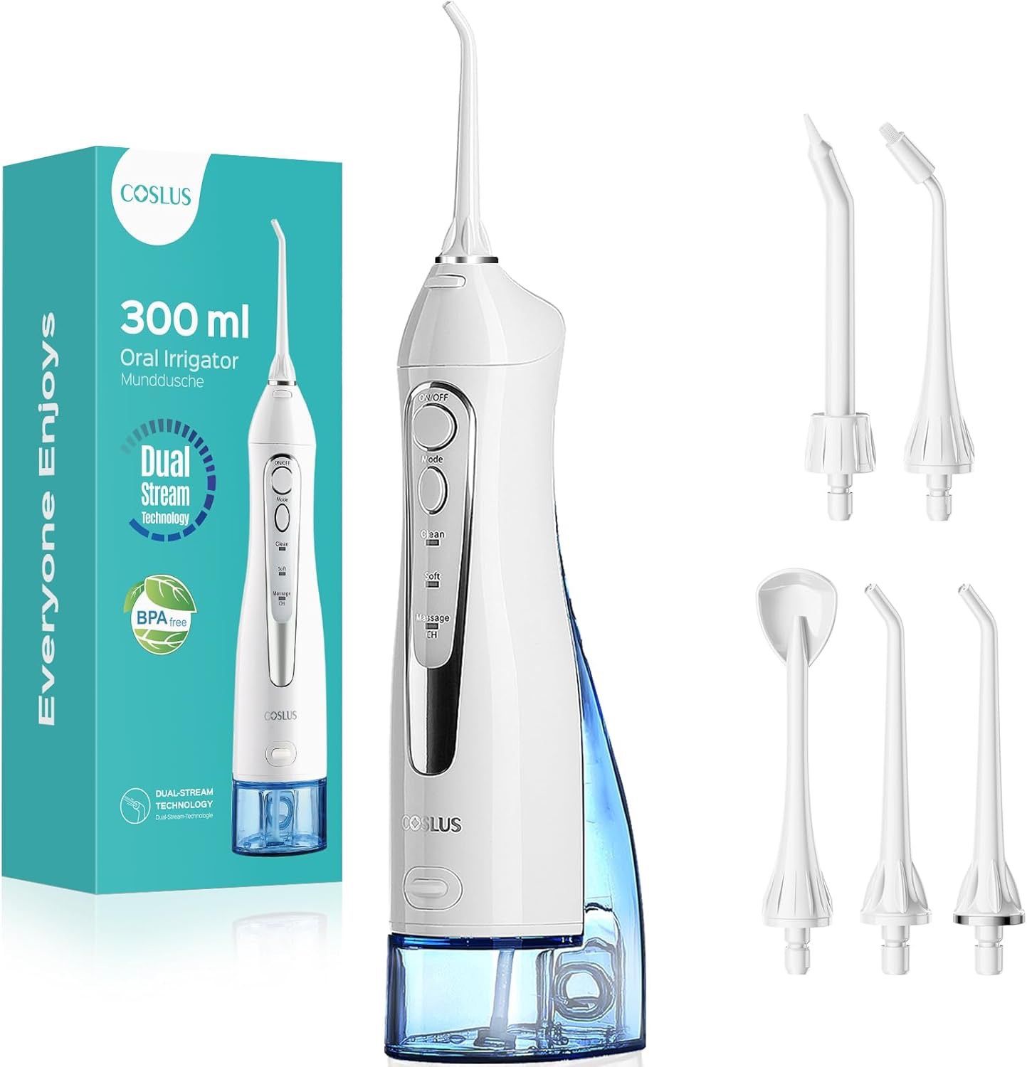 Water Dental Flosser Teeth Pick: Portable Cordless Oral Irrigator 300ML Rechargeable Travel Irrigation Cleaner IPX7 Waterproof Electric Flossing Machi