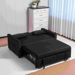 Sleeper Sofa Bed, 3-in-1 Velvet Pull Out Couch with Armrests, Storage Pockets and 2 Pillows, Adjustable Backrest, Sofa Bed Couch for Living Room, Bedr