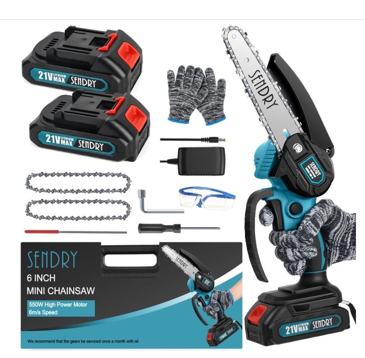  Chainsaw 6-Inch, Powerful Cordless Rechargeable Handheld 