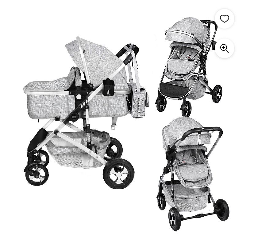 Kinder King 2 in 1 Convertible Baby Stroller, Folding High Landscape Infant Carriage, Newborn Reversible Bassinet Pram, Adjustable Canopy, Diaper Bag,