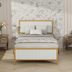Bed Frame, Gold Twin Metal Frame, Heavy Duty Metal Foundation, Platform Bed with Upholstered Brand new, still in the box 💲100 A349