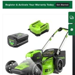New In Box Greenworks 21in Battery Lawnmower 