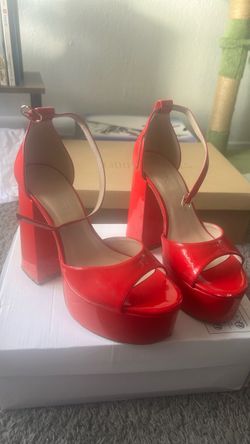 Red Patent Platform Block Heels