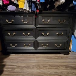 Farmhouse Dresser for Bedroom, 51.97'' Wide Wood 6 Drawer Dresser, Chest of Drawers with Roman Metal Handle, TV Stand for 60 inch TV, for Living Room,