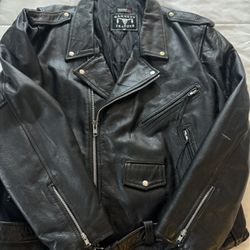 MEN'S BLACK LEATHER  MOTORCYCLE BIKER JACKET